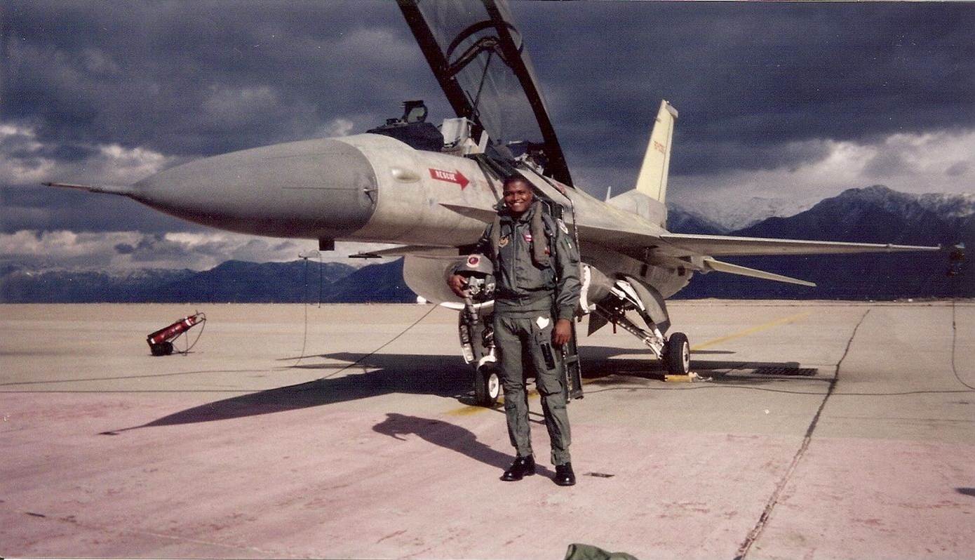 Leonard Richardson M.D. Posing with Fighter Jet
